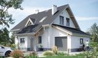 Projekt domu Krab Alfa (1208) - parterowy z poddaszem dom o powierzchni 116,70 m², dach dwuspadowy, koszt budowy 317 000 zł - ujęcie frontu