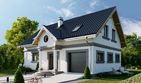 Projekt domu Skarbek (1231) - parterowy z poddaszem dom o powierzchni 118,30 m², dach dwuspadowy, koszt budowy 316 000 zł - ujęcie frontu