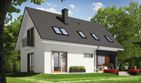 Projekt domu E2 (wersja B) economic - parterowy z poddaszem dom o powierzchni 105,77 m², dach dwuspadowy - ujęcie 2