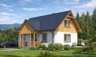 Projekt domu L-32 Dom ceglana - szkieletowy - parterowy z poddaszem dom o powierzchni 89,60 m², dach dwuspadowy, koszt budowy 215 040 zł - ujęcie frontu