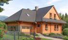 Projekt domu L-40 Dom wiślana - z bali - parterowy z poddaszem dom o powierzchni 120,30 m², dach dwuspadowy, koszt budowy 383 880 zł - ujęcie frontu