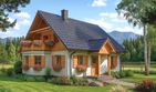 Projekt domu L-46 Dom hiacyntowa - murowany - parterowy z poddaszem dom o powierzchni 149,90 m², dach dwuspadowy, koszt budowy 409 000 zł - ujęcie frontu