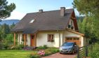 Projekt domu L-53 Dom leśna - murowany - parterowy z poddaszem dom o powierzchni 115,90 m², dach dwuspadowy, koszt budowy 334 000 zł - ujęcie frontu