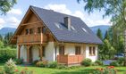 Projekt domu L-59 Dom malinowa - szkieletowy - parterowy z poddaszem dom o powierzchni 122,90 m², dach dwuspadowy, koszt budowy 294 960 zł - ujęcie frontu
