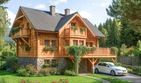 Projekt domu L-71 Dom rolna - z bali - parterowy z poddaszem dom o powierzchni 118,20 m², dach dwuspadowy - ujęcie frontu
