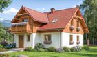 Projekt domu L-73 Dom wierzbowa - szkieletowy - parterowy z poddaszem dom o powierzchni 126,10 m², dach dwuspadowy, koszt budowy 302 640 zł - ujęcie frontu