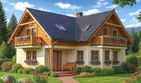 Projekt domu L-41 Dom rogowa - szkieletowy - parterowy z poddaszem dom o powierzchni 128 m², dach czterospadowy, koszt budowy 307 200 zł - ujęcie frontu
