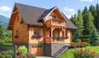 Projekt domu L-85 Dom jasna - z bali - parterowy z poddaszem dom o powierzchni 115,40 m², dach dwuspadowy, koszt budowy 383 040 zł - ujęcie frontu