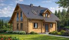 Projekt domu L-97 Dom tulipanowa - z bali - parterowy z poddaszem dom o powierzchni 102,90 m², dach dwuspadowy, koszt budowy 288 120 zł - ujęcie frontu