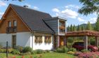 Projekt domu A-109 Dom wiązowa - szkieletowy - parterowy z poddaszem dom o powierzchni 162,70 m², dach dwuspadowy, koszt budowy 390 480 zł - ujęcie frontu