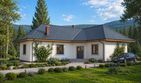 Projekt domu A-113 Dom olchowa - szkieletowy - parterowy dom o powierzchni 102,90 m², dach czterospadowy, koszt budowy 246 960 zł - ujęcie frontu