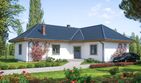 Projekt domu A-113 Dom olchowa - szkieletowy - parterowy dom o powierzchni 102,90 m², dach czterospadowy, koszt budowy 246 960 zł - ujęcie frontu