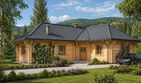 Projekt domu A-113 Dom olchowa - z bali - parterowy dom o powierzchni 99,80 m², dach czterospadowy, koszt budowy 279 440 zł - ujęcie frontu