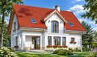 Projekt domu Koniczynka - parterowy z poddaszem dom o powierzchni 127,41 m², dach dwuspadowy, koszt budowy 326 000 zł - ujęcie frontu
