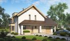 Projekt domu D156A - parterowy z poddaszem dom o powierzchni 135,76 m², dach dwuspadowy, koszt budowy 363 000 zł - ujęcie frontu