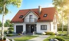 Projekt domu HG-C1 - parterowy z poddaszem dom o powierzchni 104,50 m², dach dwuspadowy, koszt budowy 271 000 zł - ujęcie frontu