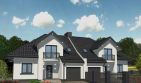 Projekt domu APS 215 dwulokalowy - parterowy z poddaszem dom o powierzchni 289,40 m², dach dwuspadowy - ujęcie frontu