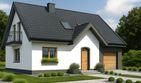 Projekt domu Tymek a - parterowy z poddaszem dom o powierzchni 139,80 m², dach dwuspadowy, koszt budowy 374 000 zł - ujęcie frontu