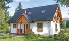 Projekt domu A-127 Dom jawora - szkieletowy - parterowy z poddaszem dom o powierzchni 155,10 m², dach dwuspadowy, koszt budowy 372 240 zł - ujęcie frontu