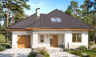 Projekt domu Syntia - parterowy z poddaszem dom o powierzchni 148,35 m², dach kopertowy, koszt budowy 394 000 zł - ujęcie frontu