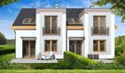 Projekt domu Emilia - bliźniak LP - parterowy z poddaszem dom o powierzchni 88,70 m², dach dwuspadowy - ujęcie frontu