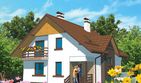 Projekt domu APS 005 - parterowy z poddaszem dom o powierzchni 128,60 m², dach dwuspadowy, koszt budowy 346 000 zł - ujęcie frontu