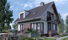 Projekt domu Mirona Solo (1466) - parterowy z poddaszem dom o powierzchni 112,20 m², dach dwuspadowy, koszt budowy 291 000 zł - ujęcie frontu