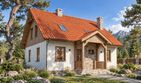 Projekt domu Domek Ciepły (012 SK V1) - parterowy z poddaszem dom o powierzchni 117 m², dach dwuspadowy - ujęcie frontu