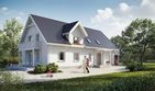 Projekt domu eko Typowy 21 - parterowy z poddaszem dom o powierzchni 202,53 m², dach dwuspadowy - ujęcie frontu