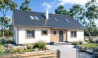 Projekt domu Katia b1g - parterowy z poddaszem dom o powierzchni 187 m², dach dwuspadowy, koszt budowy 506 000 zł - ujęcie frontu