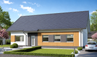 Projekt domu Domena 103 - parterowy dom o powierzchni 126,69 m², dach dwuspadowy, koszt budowy 377 000 zł - ujęcie frontu