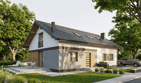 Projekt domu Rectus II - parterowy z poddaszem dom o powierzchni 144,28 m², dach dwuspadowy, koszt budowy 358 000 zł - ujęcie frontu