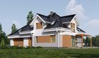 Projekt domu uA44 - parterowy z poddaszem dom o powierzchni 179,70 m², dach kopertowy, koszt budowy 480 000 zł - ujęcie frontu