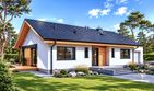 Projekt domu Mini 4 w. II G1 energo - parterowy dom o powierzchni 122,90 m², dach dwuspadowy, koszt budowy 352 000 zł - ujęcie frontu