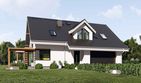 Projekt domu uA33 - parterowy z poddaszem dom o powierzchni 160,60 m², dach dwuspadowy, koszt budowy 430 000 zł - ujęcie frontu