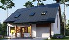 Projekt domu uA87 - parterowy z poddaszem dom o powierzchni 128,03 m², dach dwuspadowy, koszt budowy 342 000 zł - ujęcie frontu
