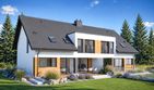 Projekt domu Wiktor G2 (bliźniak) energo - parterowy z poddaszem dom o powierzchni 156,73 m², dach dwuspadowy, koszt budowy 335 456 zł - ujęcie frontu