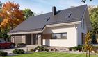 Projekt domu Fila - parterowy z poddaszem dom o powierzchni 133,75 m², dach dwuspadowy, koszt budowy 332 000 zł - ujęcie frontu