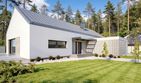 Projekt domu Alfi - parterowy dom o powierzchni 158,86 m², dach dwuspadowy, koszt budowy 474 000 zł - ujęcie frontu