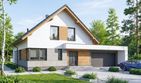 Projekt domu Pomelo - parterowy z poddaszem dom o powierzchni 139,16 m², dach dwuspadowy, koszt budowy 401 000 zł - ujęcie frontu