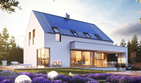 Projekt domu Malkolm II G2 energo plus - parterowy z poddaszem dom o powierzchni 156,83 m², dach dwuspadowy, koszt budowy 449 000 zł - ujęcie frontu