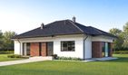 Projekt domu TK34A - parterowy dom o powierzchni 122,79 m², dach kopertowy, koszt budowy 364 000 zł - ujęcie frontu