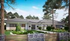 Projekt domu KA122 - parterowy dom o powierzchni 231,05 m², dach wielospadowy, koszt budowy 688 000 zł - ujęcie frontu