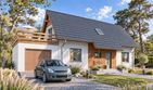 Projekt domu Domek na Łagodnej (064 ET+Gt) - parterowy z poddaszem dom o powierzchni 100,08 m², dach dwuspadowy, koszt budowy 269 000 zł - ujęcie frontu