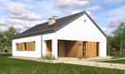 Projekt domu TK82S - parterowy dom o powierzchni 100,27 m², dach dwuspadowy, koszt budowy 285 000 zł - ujęcie frontu