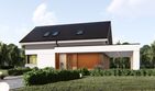 Projekt domu uA34v5 - parterowy z poddaszem dom o powierzchni 107,83 m², dach dwuspadowy, koszt budowy 308 000 zł - ujęcie frontu