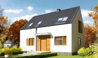 Projekt domu E12 reco energo plus - parterowy z poddaszem dom o powierzchni 102,12 m², dach dwuspadowy, koszt budowy 288 000 zł - ujęcie frontu
