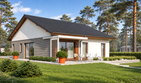 Projekt domu Armando II G1 energo plus (wiązary) - parterowy dom o powierzchni 84,56 m², dach dwuspadowy, koszt budowy 268 000 zł - ujęcie frontu