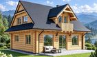 Projekt domu L-309 z bali - parterowy z poddaszem dom o powierzchni 112,17 m², dach dwuspadowy - ujęcie frontu