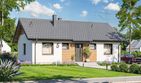 Projekt domu Tebe 5 - parterowy dom o powierzchni 70 m², dach dwuspadowy, koszt budowy 202 000 zł - ujęcie frontu